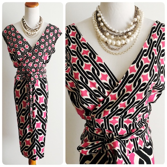 Diane Von Furstenberg Dresses & Skirts - DVF Wrap Dress 6 Silk Jersey V Neck Open Back EUC